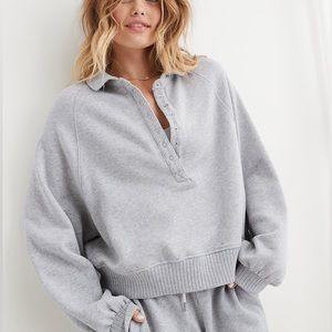 Aerie Quarter Snap Sweatshirt in Medium Heather Gray